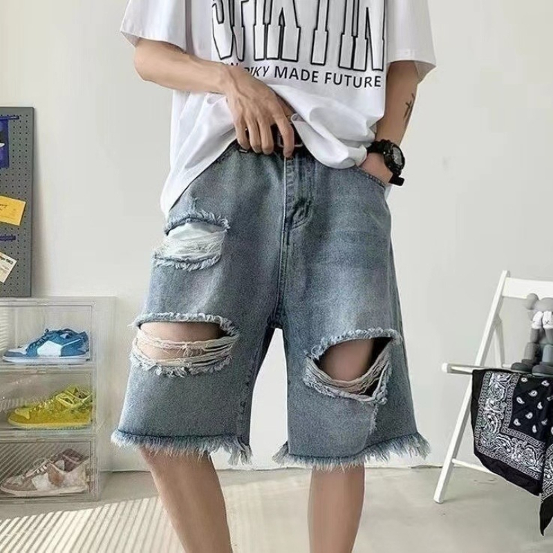 Vintage Fashion Hong Kong - Edgy Cool gescheurde denimshorts voor heren,