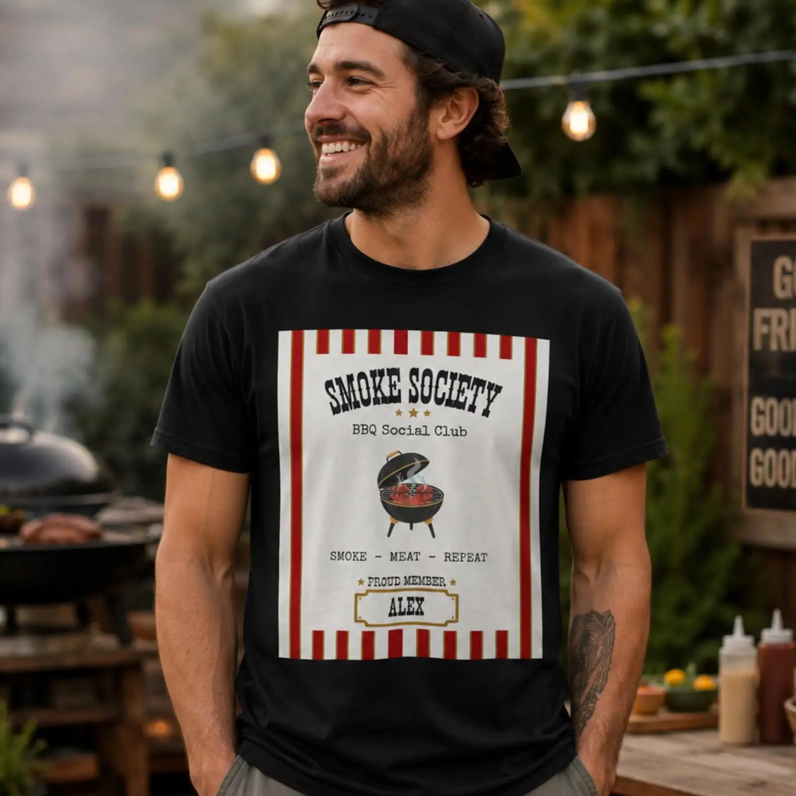 Vintage Fashion Names - Gepersonaliseerd BBQ T-shirt voor mannen Smoke