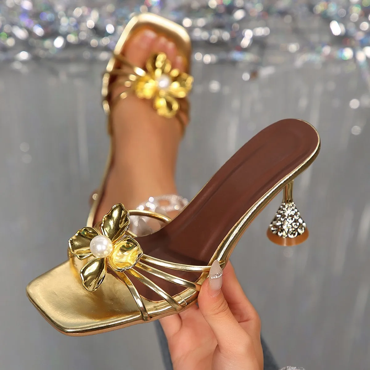 Vintage Fashion Women Dresses - Vintage metalen bloem kristallen conushak sandalen