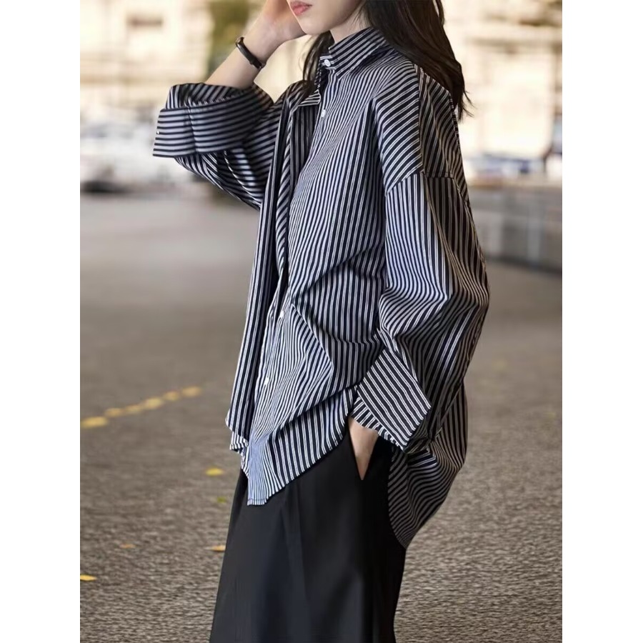 Blauw gestreept losvallend dam - Vintage Fashion Hong Kong recensie en prijs