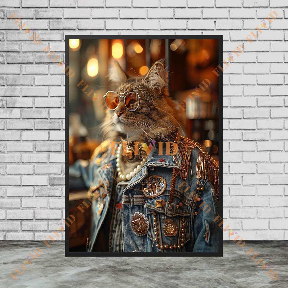 Vintage Denim Cool Cat canvas  - Vintage Fashion Prints For Wall recensie en prijs