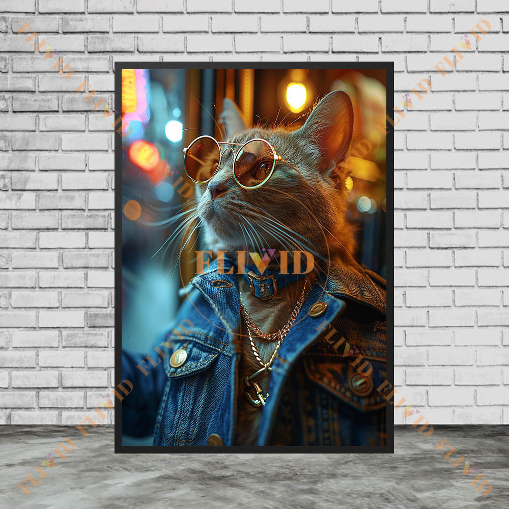 Vintage Denim Cool Cat canvas  - Vintage Fashion Prints For Wall recensie en prijs
