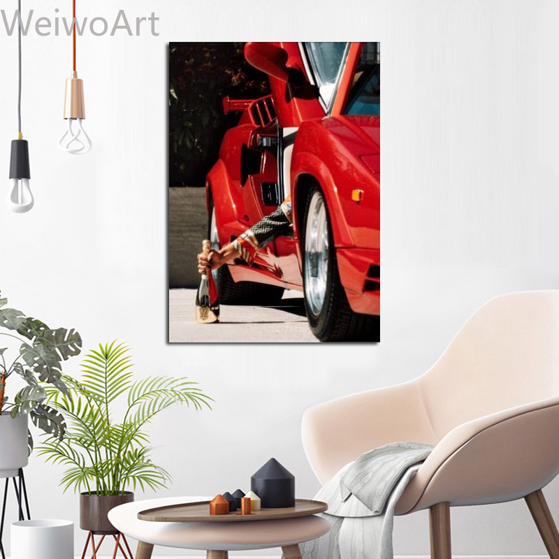 Champagne meisje luxe auto can - Vintage Fashion Prints For Wall recensie en prijs